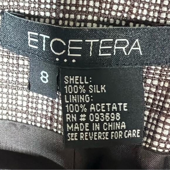 Etcetera 100% silk brown plaid blazer suit jacket size 8 B183 - Picture 2 of 4